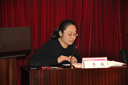 图为费薇秘书长作《中国残联系统第一季度主要工作情况通报》