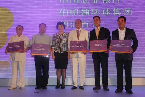 图为中国残疾人福利基金会理事长汤小泉女士为爱心企业颁奖