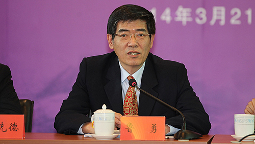 图为中国残联副主席、党组书记、理事长鲁勇在会上讲话