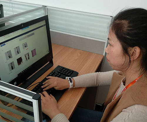 图为残疾人杨悦在“集善乐业”残疾人网络就业（宁夏）基地操作大数据标注业务